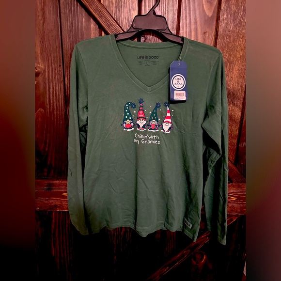 Life Is Good Tops Life Is Good Green Long Sleeved Ladies Crusher